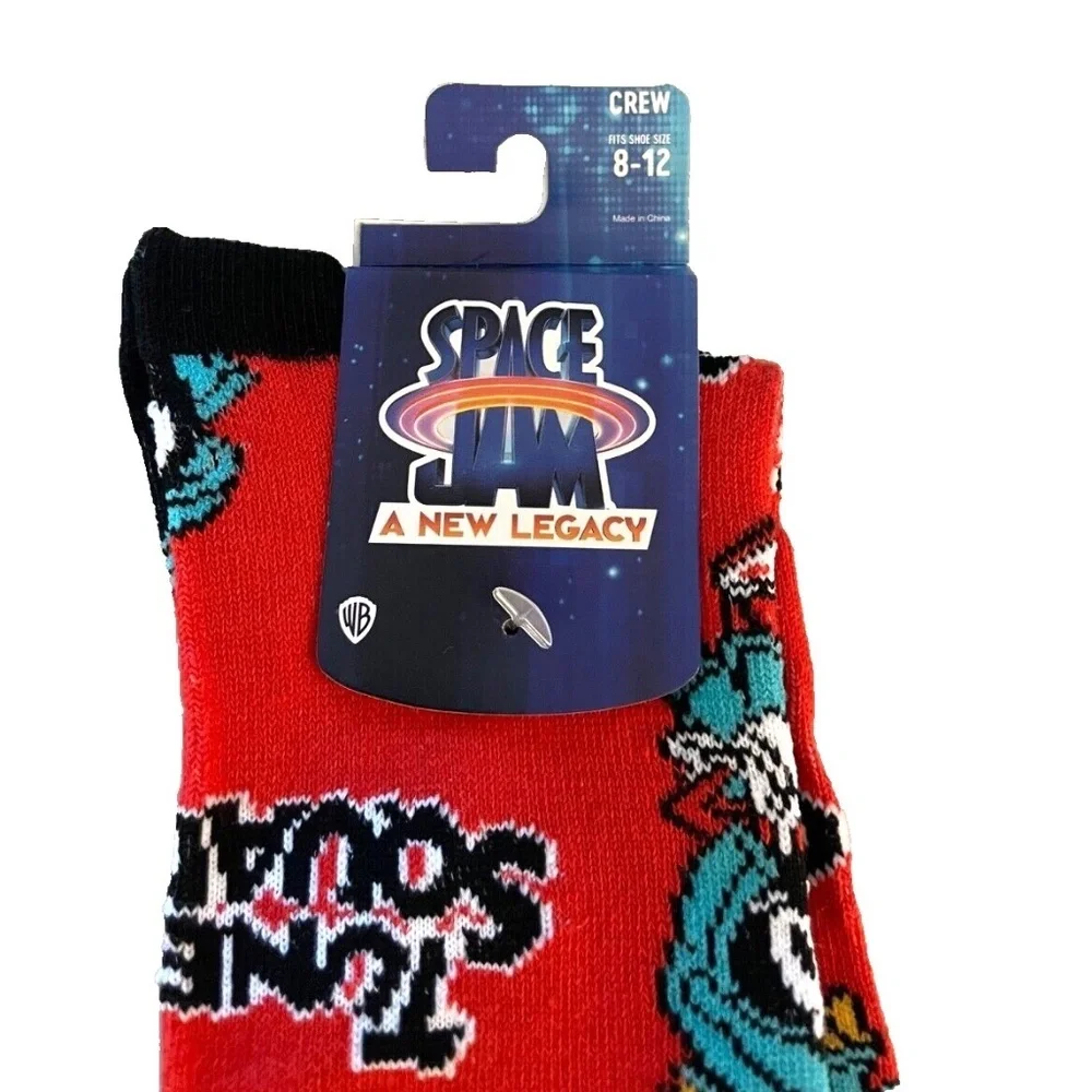 Bioworld Space‎ Jam Unisex Crew Socks; Red; Men's Size 8-12; NWT